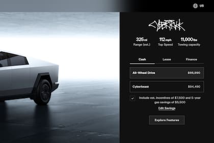 El modelo Cyberbeast cuesta US$94.490 en marzo de 2025, mientras que el All-Wheel Drive tiene un precio de US$66.900 (Tesla)