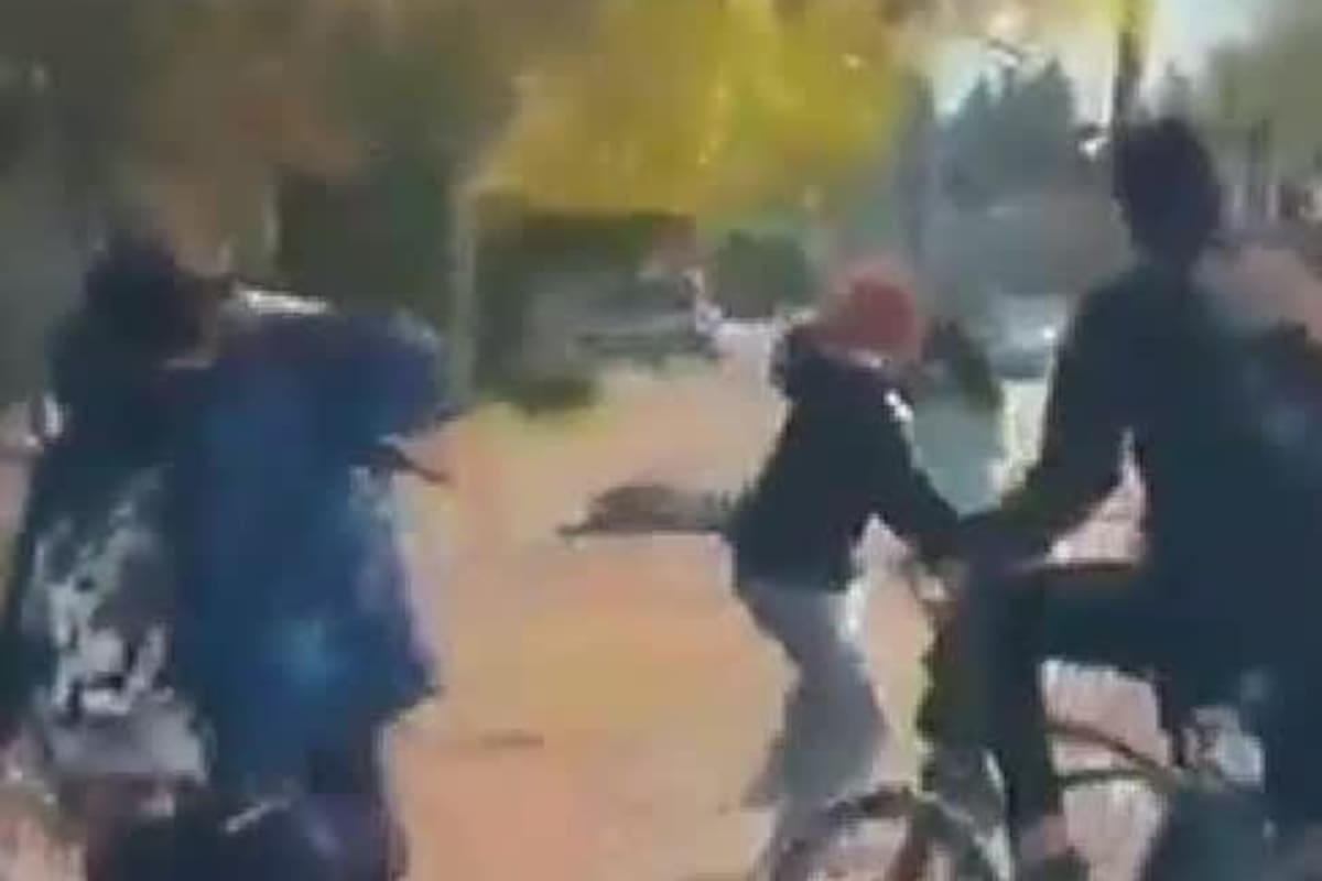 El momento de la pelea a la salida de la Escuala Técnica Nro 2 de San Vicenti