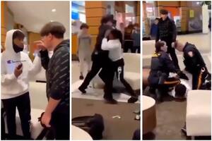El momento de la pelea entre dos adolescentes en un shopping de Nueva Jersey y el accionar de la policía