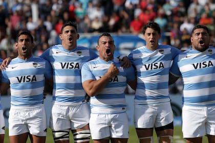 El momento del himno argentino antes del partido de los Pumas frente a Escocia