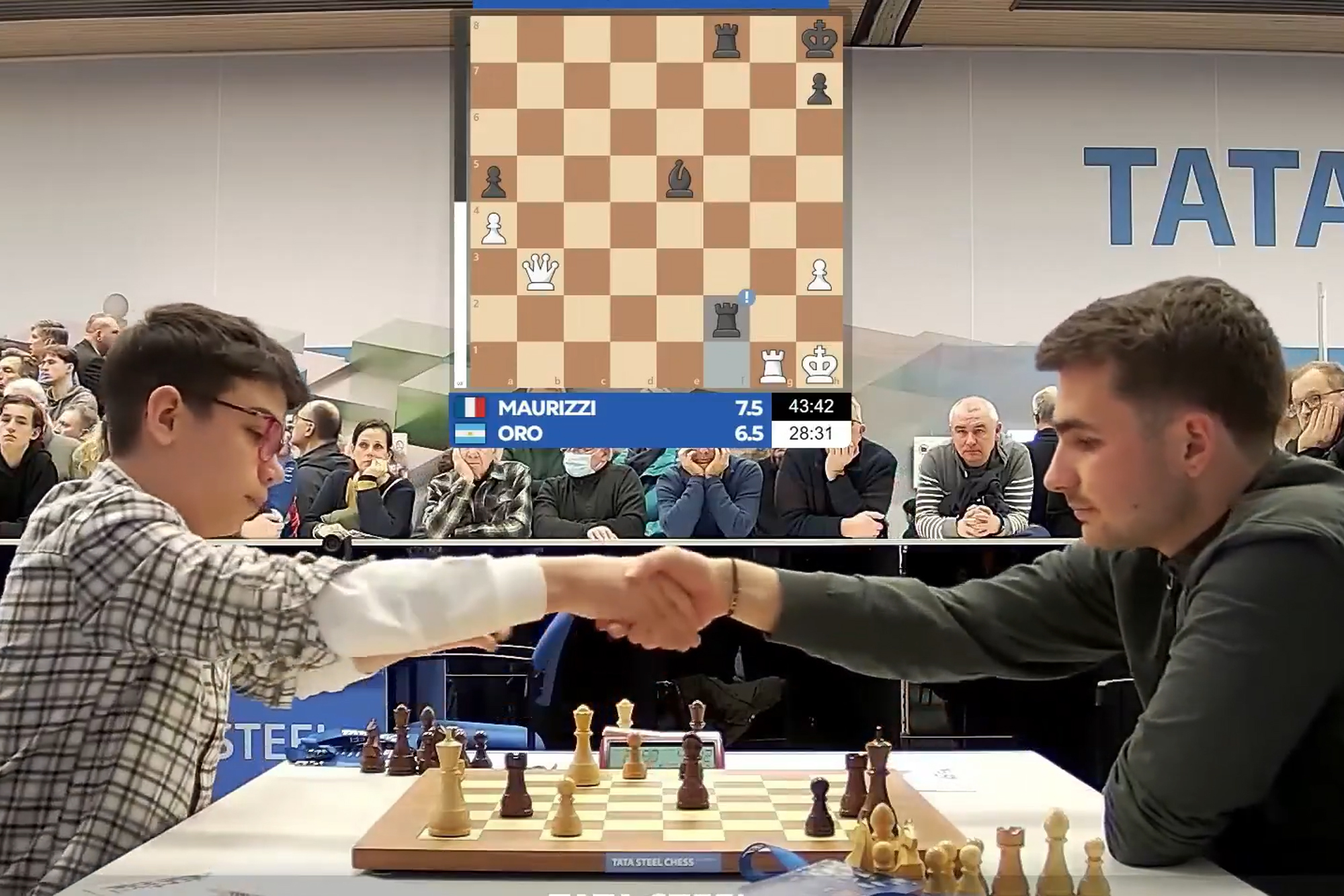 El momento donde Oro sella las tablas con el Gran Maestro Maurizzi (https://x.com/tatasteelchess)