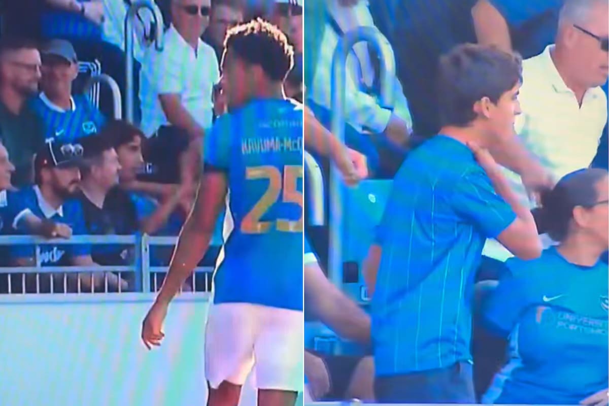 El momento en el que Krystian Bielik estranguló a un hincha en la tribuna