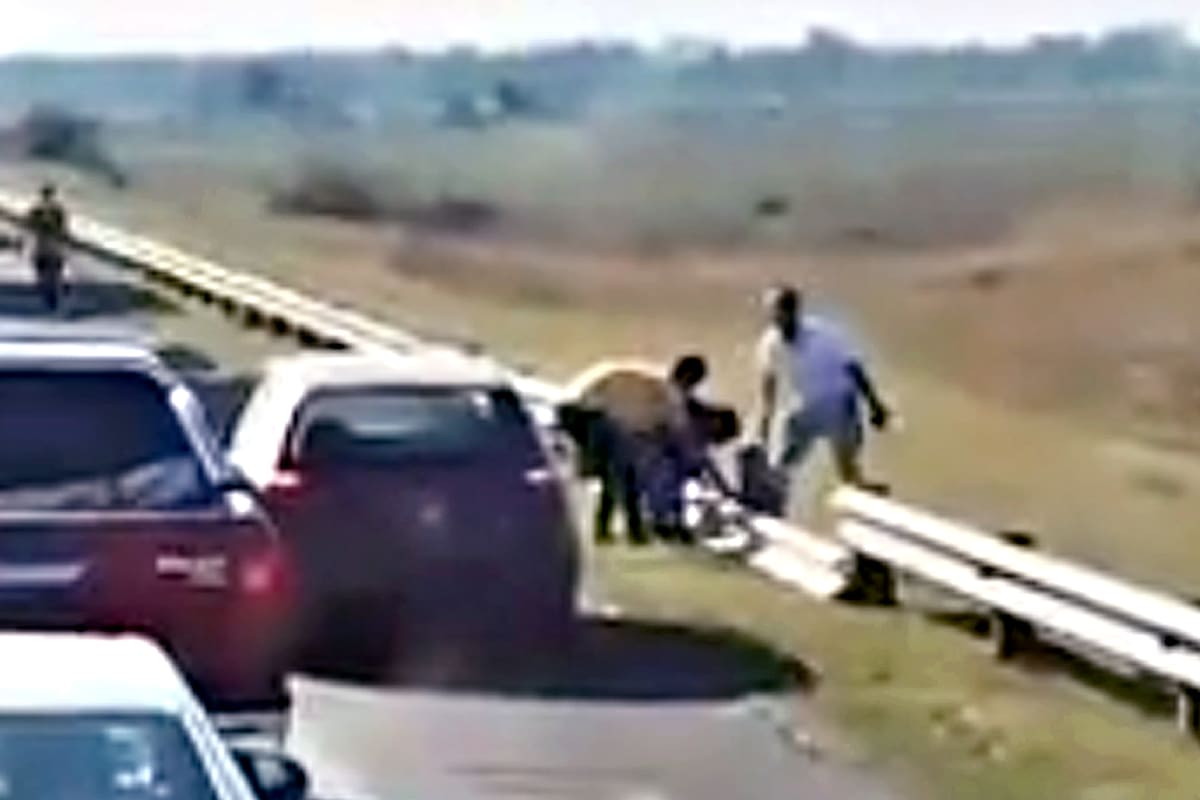 El momento en el que los automovilistas desarman el guard-rail