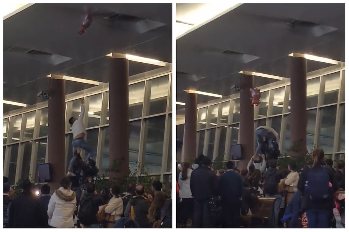 El momento en el que los pasajeros rescataron el globo de Peppa Pig.