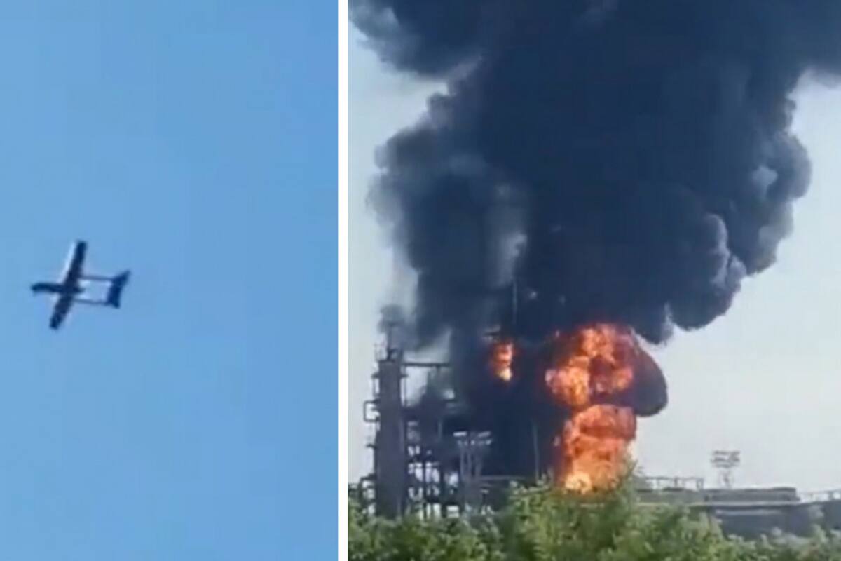 El momento en el que un dron kamizake se estrella contra la segunda refinería más grande de rusia, ubicada en Novoshakhtinsk