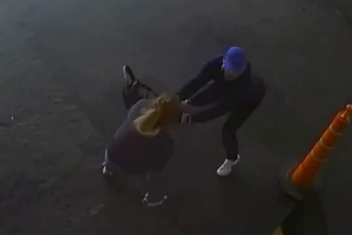 El momento en el que Zulma forcejea con el delincuente, quien terminó por arrebatarle el bolso con el dinero