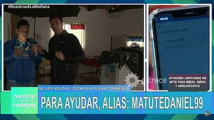 El momento en que desde Nosotros a la Mañana se enseñó los daños causados por la tormenta a la pareja en su domicilio