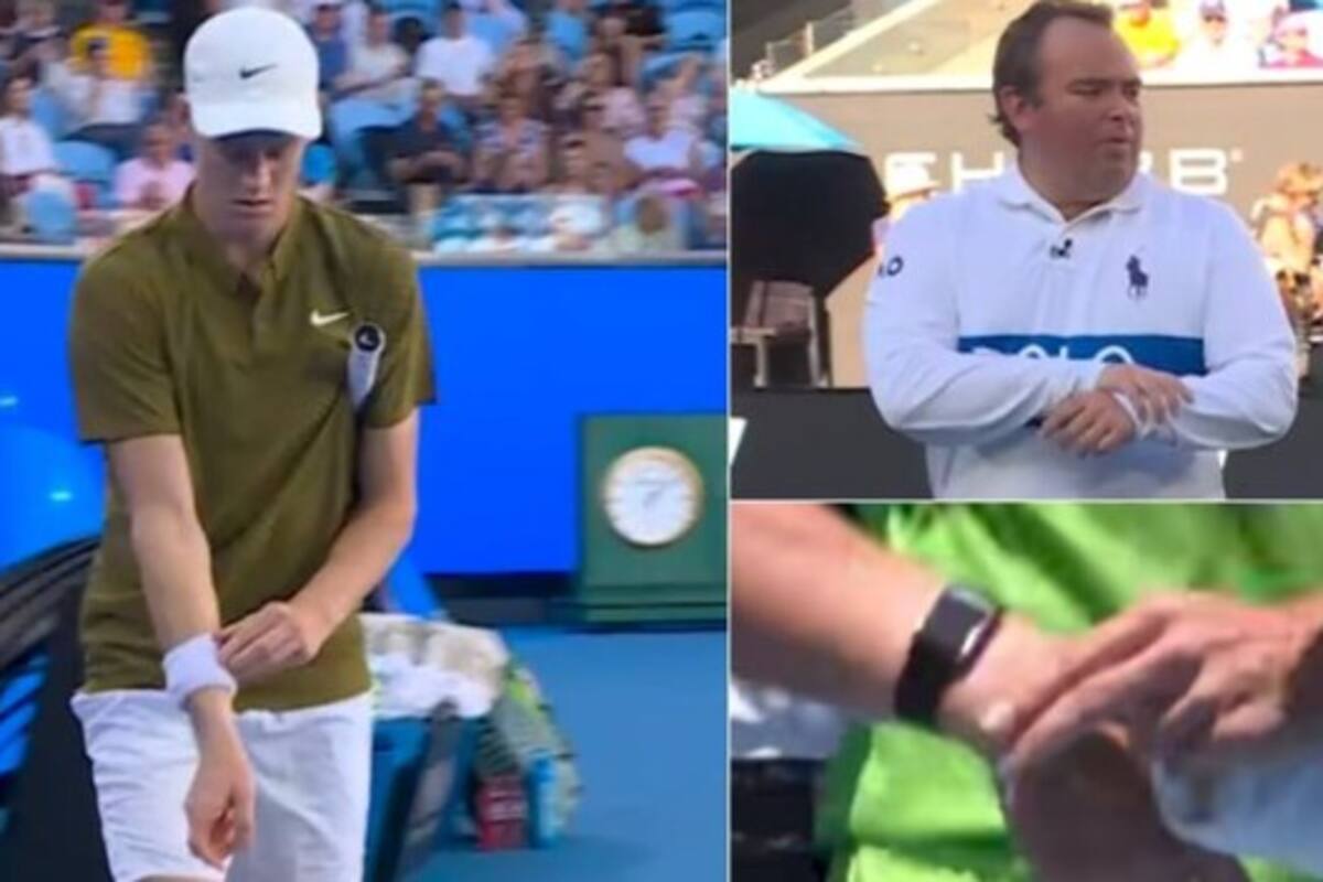 El momento en que el umpire le hace quitar e ldispositivo a Sinner