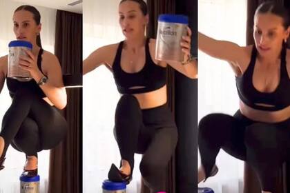 El momento en que la influencer rusa pierde el equilibrio y cae de la mesada de su cocina