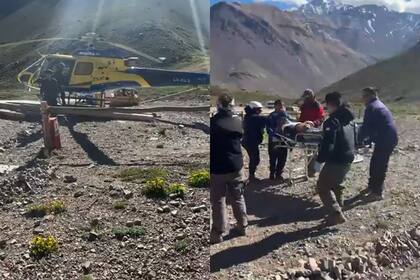El momento en que rescatan a un andinista en el Aconcagua.