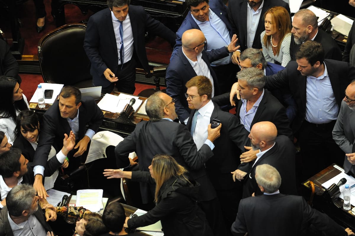 El momento en que sucedieron los forcejeos en el recinto de Diputados