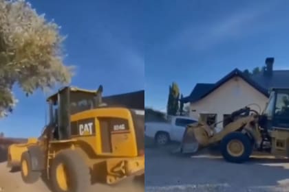 El momento en que un hombre embiste a dos vehículos en una retroexcavadora.