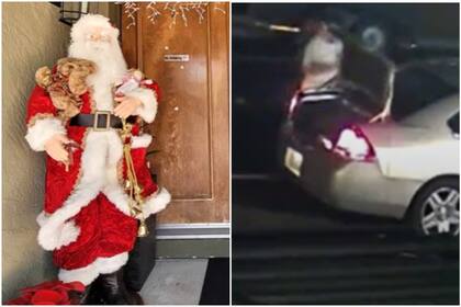 El momento en que un hombre se roba un Papá Noel de casi dos metros de una casa en California