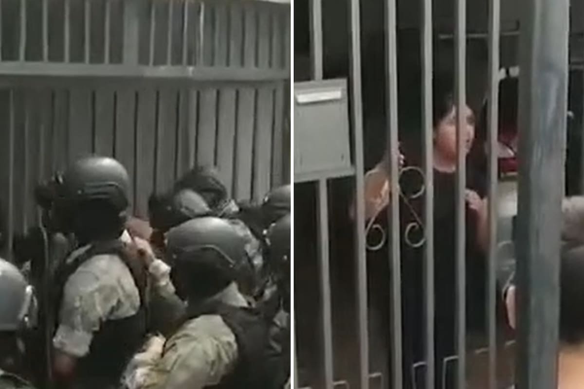 El momento que los efectivos ingresaron por la fuerza al hogar de Gabriela Casa. Foto: captura