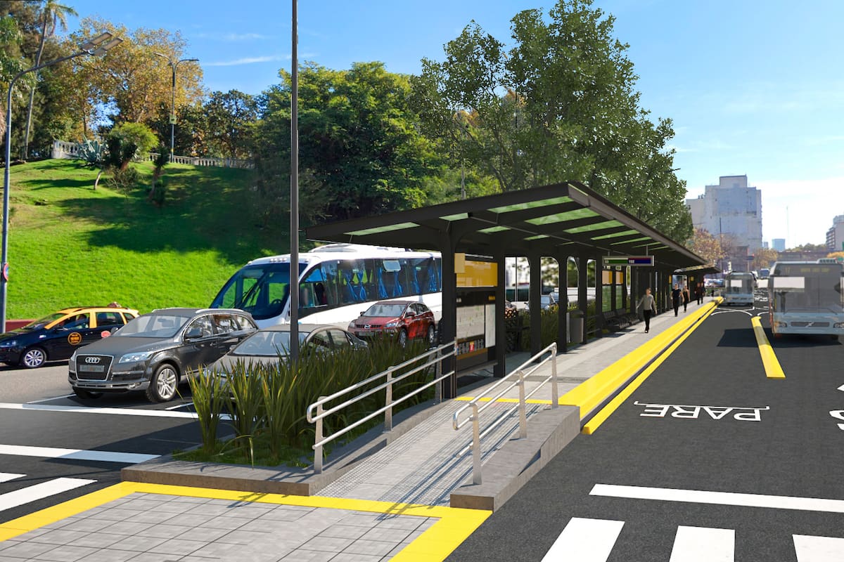 El montaje muestra cómo quedará la zona de Parque Lezama cuando terminen de construirse los carriles exclusivos del metrobus del Bajo