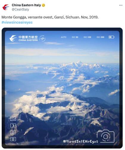 El monte Gongga es uno de los montes mas altos del mundo (X: @CeairItaly)