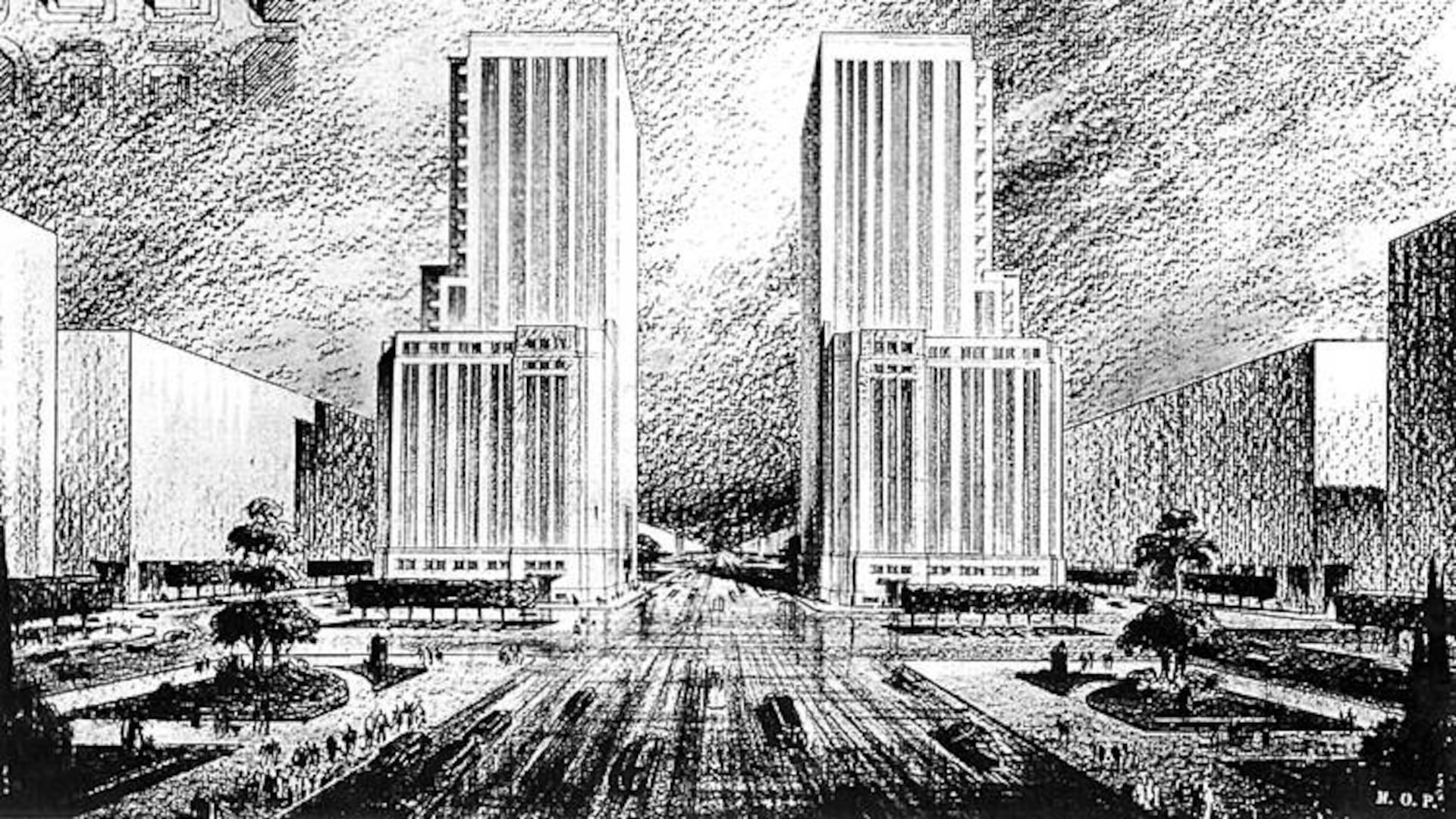 El MOP y su edificio gemelo, jamás construido, fueron ideados para darle un marco a la avenida parque 9 de julio, que en ese entonces llegaba hasta la avenida Belgrano. Además, fue presentado como una puerta de acceso a la ciudad desde el sur, por sus pormotores