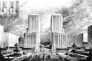 El MOP y su edificio gemelo, jamás construido, fueron ideados para darle un marco a la avenida parque 9 de julio, que en ese entonces llegaba hasta la avenida Belgrano. Además, fue presentado como una puerta de acceso a la ciudad desde el sur, por sus pormotores