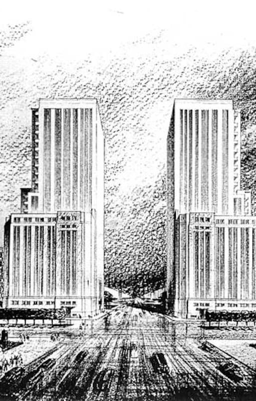El MOP y su edificio gemelo, jamás construido, fueron ideados para darle un marco a la avenida parque 9 de julio, que en ese entonces llegaba hasta la avenida Belgrano. Además, fue presentado como una puerta de acceso a la ciudad desde el sur, por sus pormotores