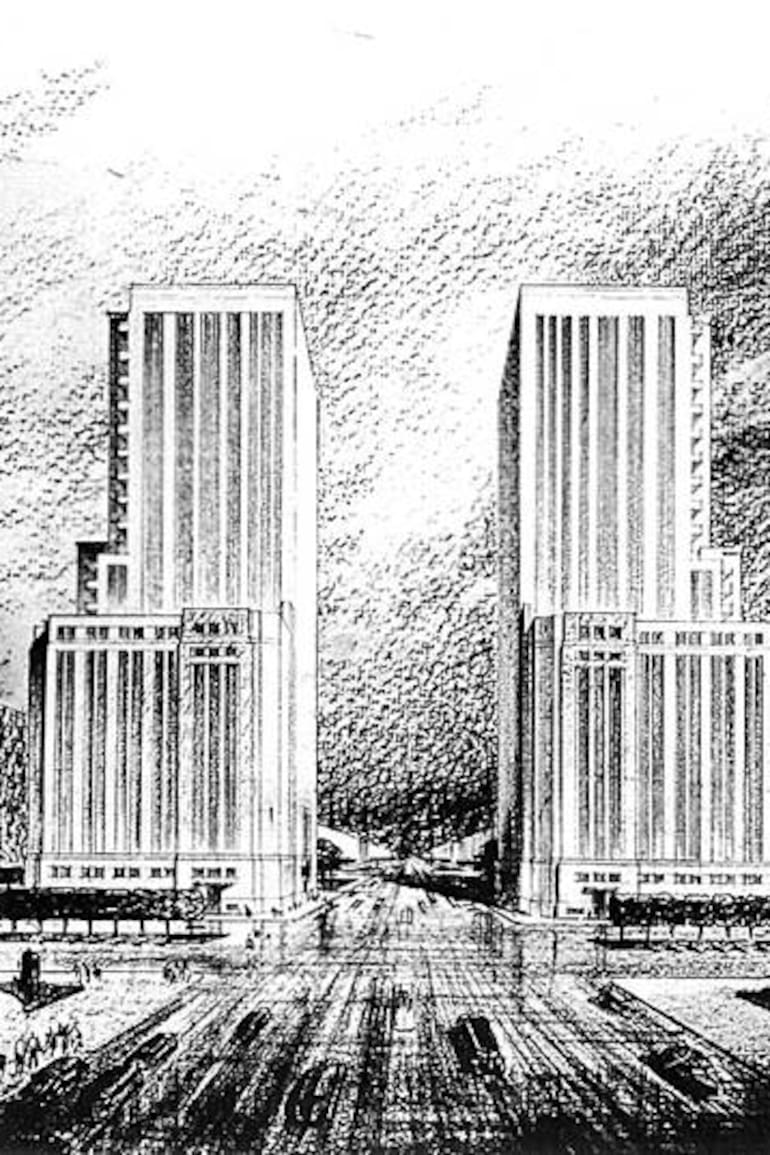 El MOP y su edificio gemelo, jamás construido, fueron ideados para darle un marco a la avenida parque 9 de julio, que en ese entonces llegaba hasta la avenida Belgrano. Además, fue presentado como una puerta de acceso a la ciudad desde el sur, por sus pormotores