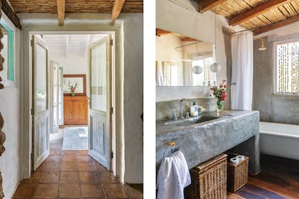 El mueble del baño lo hizo José con una pieza de encofrado que hace de mesada y contiene la bacha.