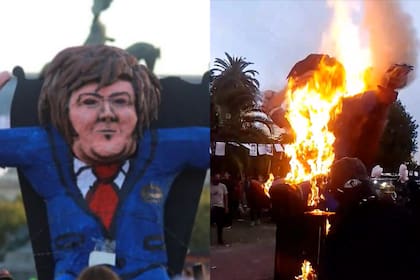 El muñeco del Presidente que fue quemado durante el acto.