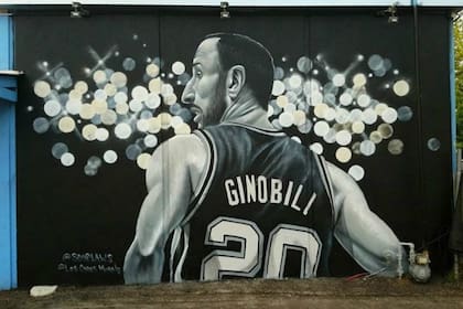 El mural dedicado a Ginóbili, en una de las paredes del local Rudys Seafood, en San Antonio