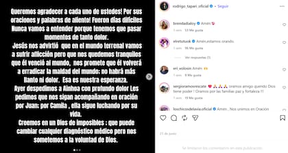 El músico acompaña a la familia desde el momento en que ocurrió la tragedia (Captura: Instagram @rodrigo_tapari_oficial)