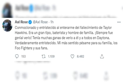 El músico despidió a su colega (Foto Twitter @Axl Rose)