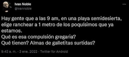 El músico se quejó de la gente que se amontona en la playa. Fuente: Twitter