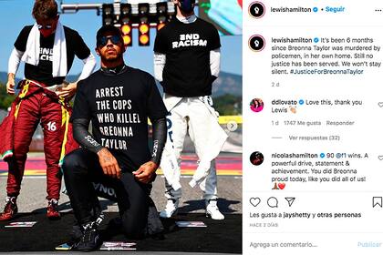 "Arresten a los policías que mataron a Breonna Taylor", pidió Hamilton con una remera; los otros pilotos se pliegan a la campaña para terminar con el racismo, que él impulsó en la Fórmula 1.
