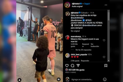 El niño que salió con Lionel Messi a la cancha rompió en llanto (Captura Instagram @djkhaled)