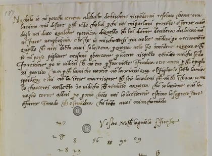 "Él no entendió la situación y contestó, diciendo que si yo lo viera lo perseguiría no sólo en la casa, sino en la cama", escribió Miguel Ángel en una carta a un amigo, sobre papel fabricado en Fabriano