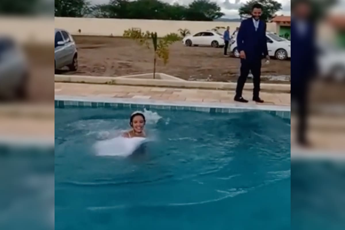 El novio le hizo una broma a su esposa en pleno casamiento y se hizo viral