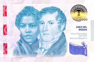 El nuevo billete de $10.000, con los rostros de María Remedios del Valle y Manuel Belgrano.