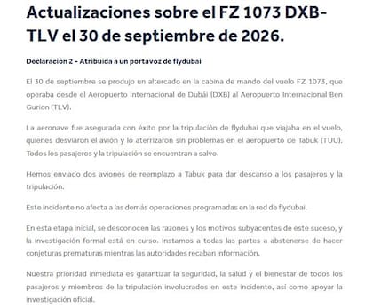 El nuevo parte de flydubai respecto del incidente.
