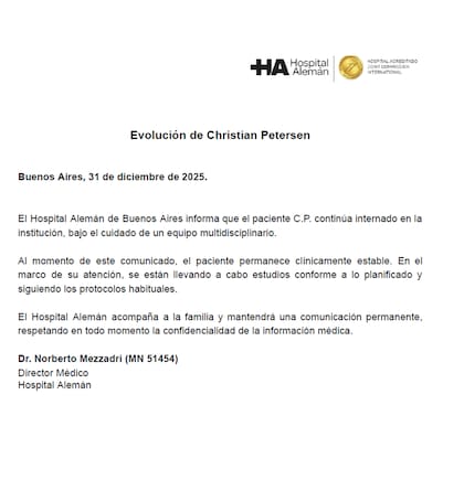 El nuevo parte médico de Christian Petersen