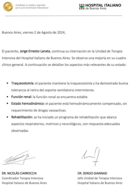 El nuevo parte médico de Jorge Lanata