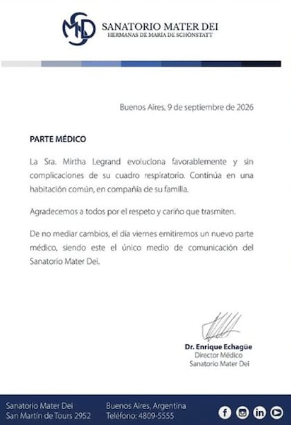 El nuevo parte médico de Mirtha Legrand