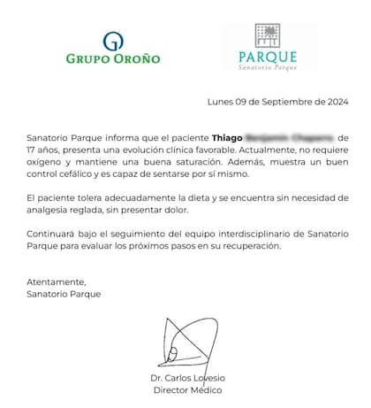 El nuevo parte médico del joven que se accidentó durante su viaje de egresados.