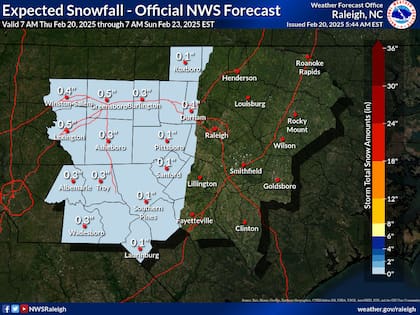El NWS adelantó que aún hay posibilidades de algunas nevadas aisladas en Carolina del Norte