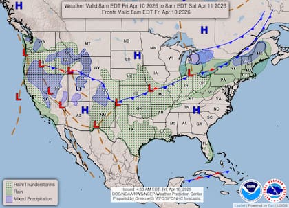 El NWS advierte sobre un patrón meteorológico activo que este viernes generará desde intensas nevadas en alta montaña hasta tormentas eléctricas en las llanuras