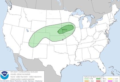 El NWS emite una alerta de nivel 2 sobre 5 por tormentas eléctricas, vientos fuertes y granizo en el Valle del Misisipi Medio y el Valle del Ohio