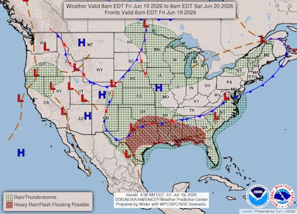 El NWS emitió un nivel tres de cuatro de riesgo por inundaciones repentinas para este viernes, en comunidades en Texas, Louisiana, Mississippi y Alabama