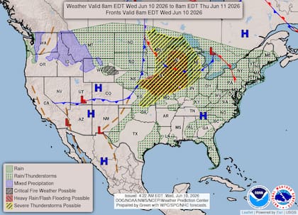 El NWS emitió un riesgo leve de nivel dos sobre cuatro por lluvias excesivas en el Alto y Medio Valle del Mississippi y los Grandes Lagos