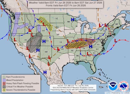 El NWS emitió un riesgo moderado de lluvias excesivas desde el noreste de Oklahoma hasta Virginia Occidental