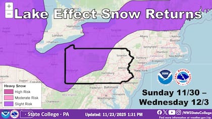 El NWS explicó que un patrón de viento frío podría provocar fuertes nevadas en la región de los Grandes Lagos, como sucedió hace dos semanas (Facebook/U.S. National Weather Service)
