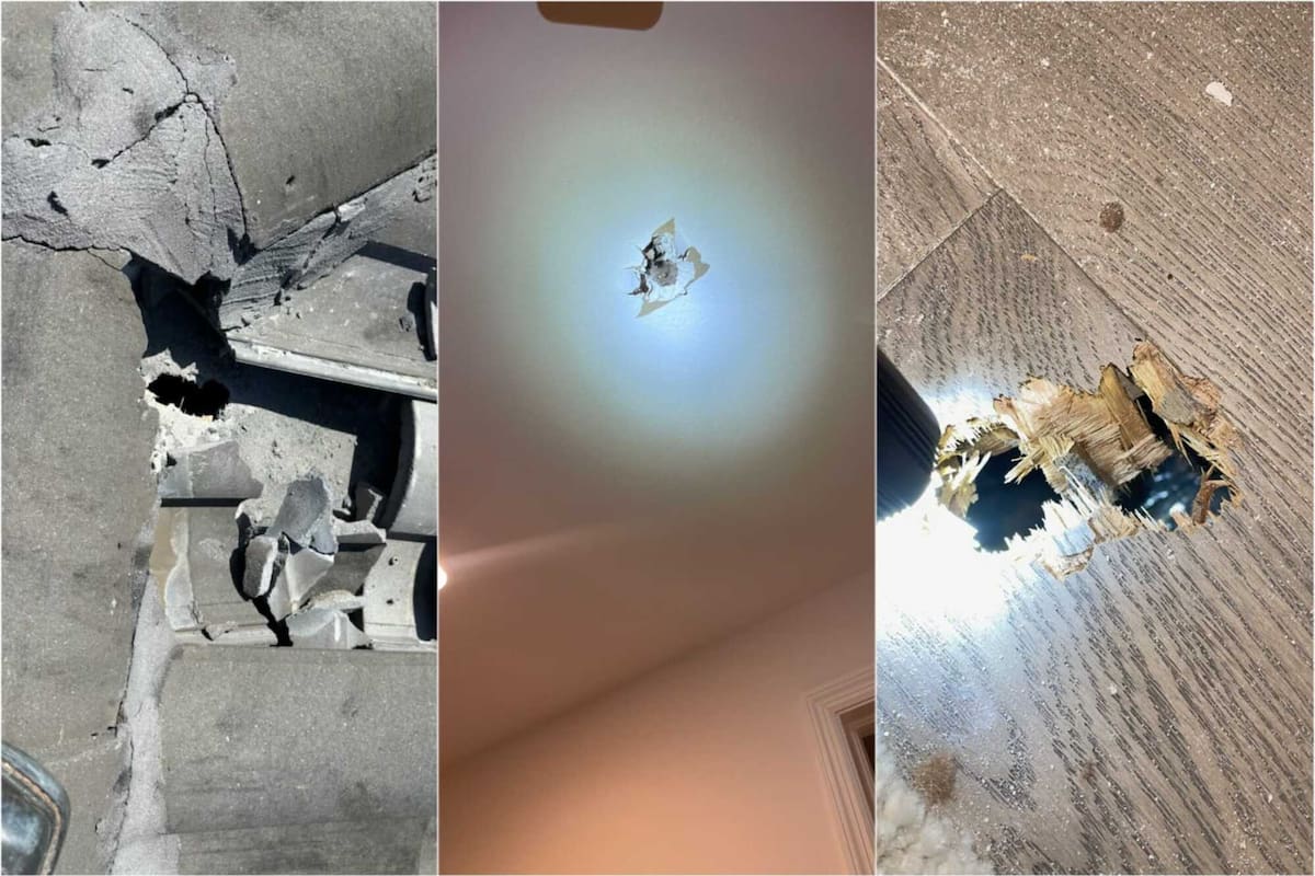 El objeto cilíndrico atravesó el techo y el segundo piso y dejó un agujero en el piso de la casa