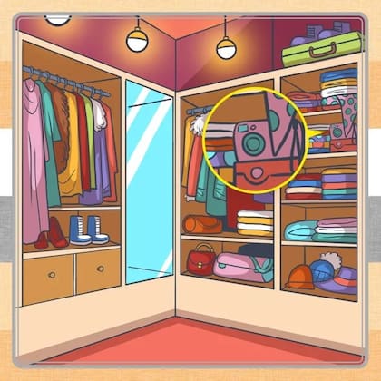 El objeto se encuentra en la parte derecha del vestidor de la imagen