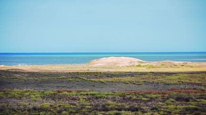 El océano Atlántico y una laguna costera se encuentran en la reserva Dragones de Malvinas, formando la única albufera del país